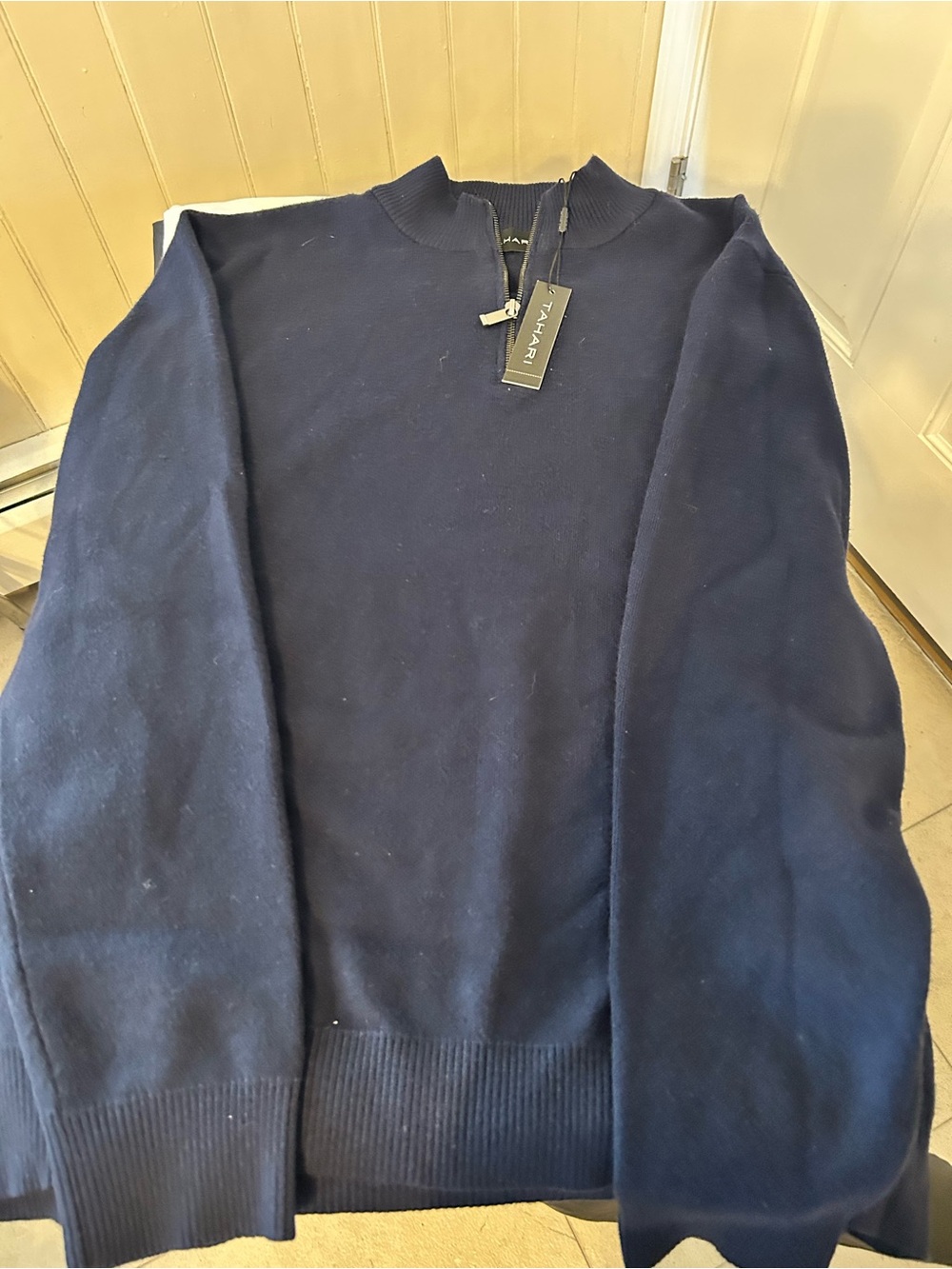 NWT Tahari Men’s Heavyweight Quarter-Zip Knit Sweater Navy Blue Size X-LARGE